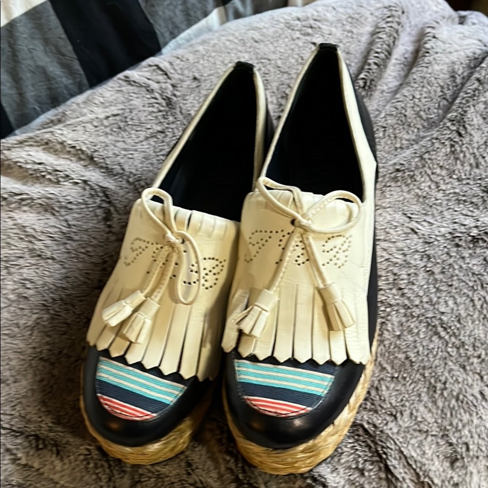 Tory Burch Cream and Black Espadrilles with Modern Flair